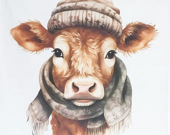 Cow in a Scarf Large Cotton Tea Towel