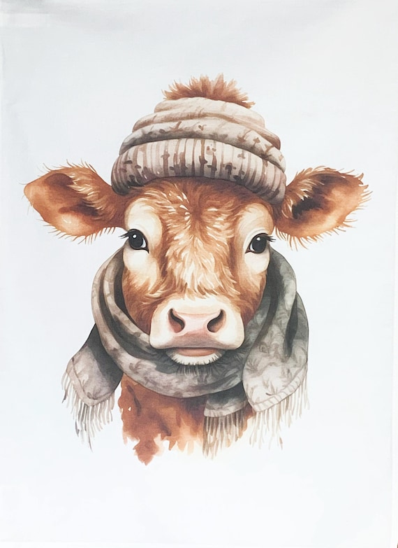 Cow in a Scarf Large Cotton Tea Towel
