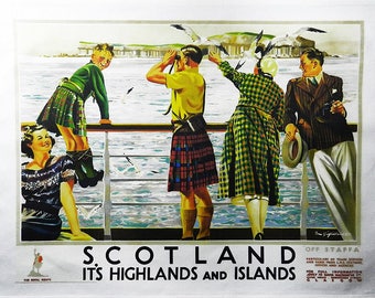 Scotland Highlands and Islands- Retro Style Travel Poster Large Cotton Tea Towel