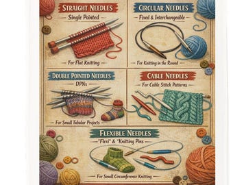 Types of Knitting Needles Cotton Tea Towel – Illustrated Knitting Guide