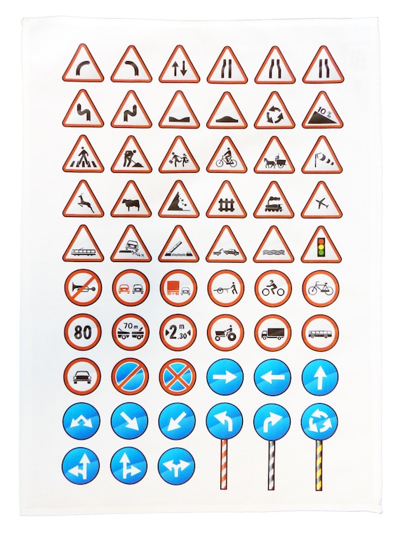 Traffic Sign Symbols - Large Cotton Tea Towel