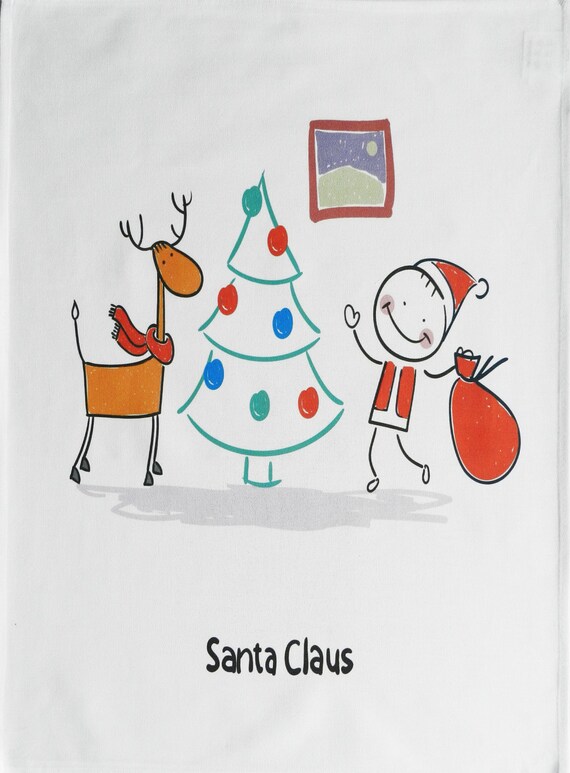 Rocking around the Christmas Tree with Santa and his Reindeer- Cotton Christmas Tea Towel