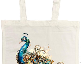 Peacock Watercolour Tote Bag – Eco‑Friendly Cotton Shopper