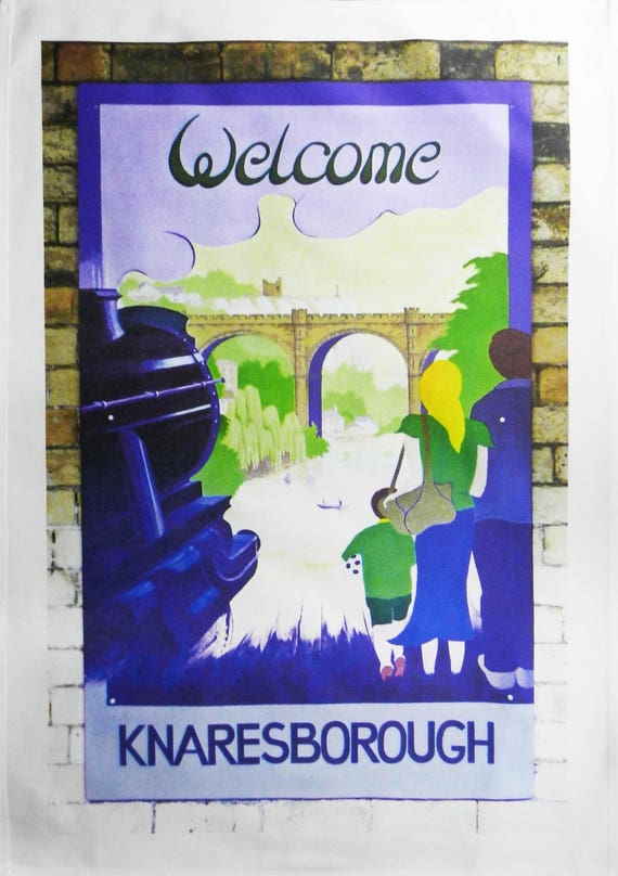 Knaresborough- Retro Style Travel Poster Large Cotton Tea Towel