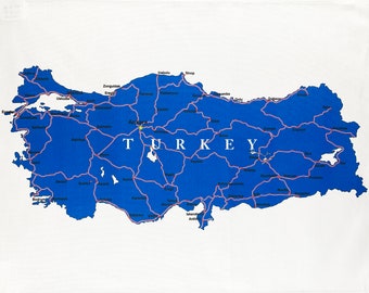 Map of Turkey large cotton tea towel