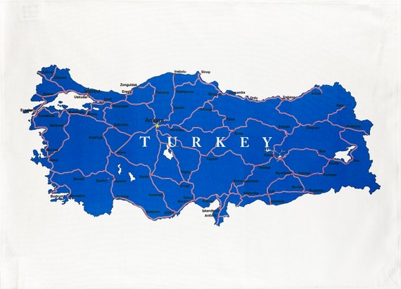 Map of Turkey large cotton tea towel