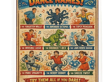 Unusual Dance Names Cotton Tea Towel – Funny Illustrated Kitchen Towel