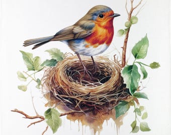 Robins Nest large cotton tea towel