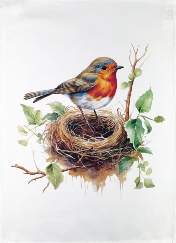 Robins Nest large cotton tea towel