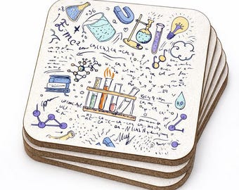 Chemistry Lab Cork Backed Drink Coasters, Square, 9.5 x 9.5 Centimetres, Set of 4