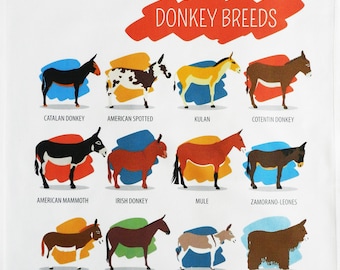 Breeds of Donkey -Large Cotton Tea Towel