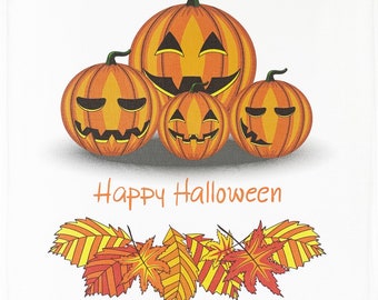 Happy Halloween from The Pumpkins - Large Cotton Tea Towel