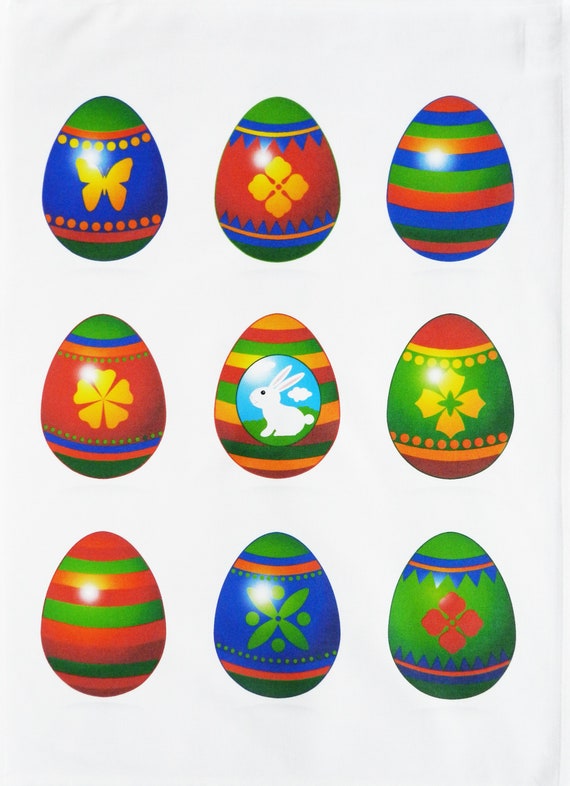 Colourful Easter Egg Design Large Cotton Tea Towel