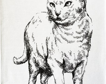 The Hand Drawn Cat - Large Cotton Tea Towel