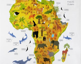 Animals, Plants and Sealife of Africa Cotton Tea Towel