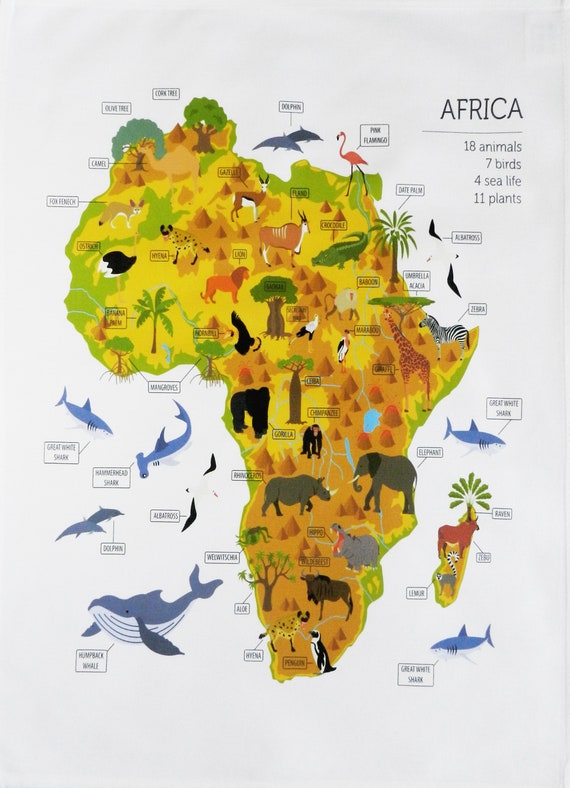 Animals, Plants and Sealife of Africa Cotton Tea Towel