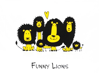 Funny Lions - Large Cotton Tea Towel
