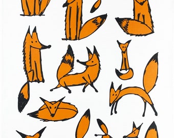 The Scruffy Foxes large cotton tea towel