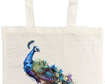 Peacock Watercolour Tote Bag – Eco‑Friendly Cotton Shopper