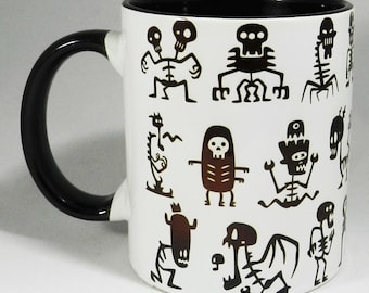 Skeleton Staff Funny Bones Mug with Glazed Black Handle and Inner