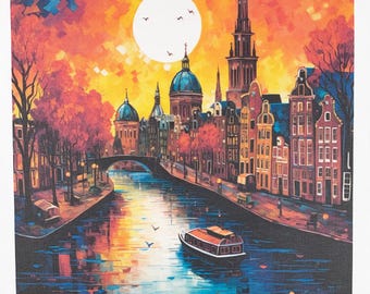 Amsterdam at sunset large cotton tea towel