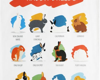 Breeds of Rabbit Cotton Tea Towel