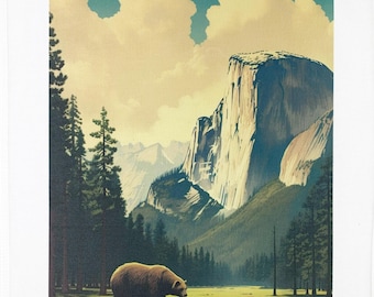 Bear in Yosemite large cotton tea towel