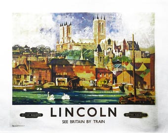 Lincoln - Retro Style Travel Poster Large Cotton Tea Towel