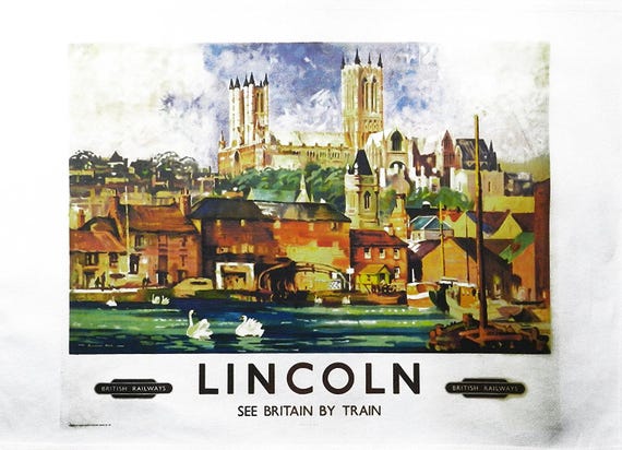 Lincoln - Retro Style Travel Poster Large Cotton Tea Towel
