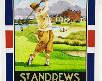St Andrews Retro Style Large Cotton Tea Towel