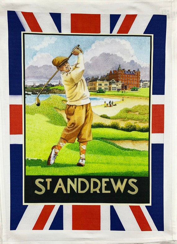 St Andrews Retro Style Large Cotton Tea Towel
