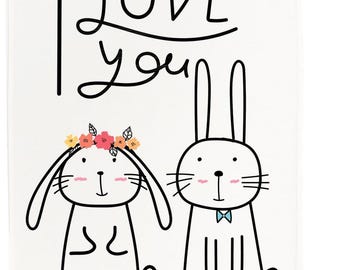 I Love You Tea Towel, 100% Cotton, White, 65 x 47 cm, Ideal wedding gift