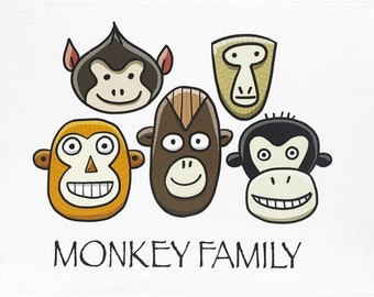 The Monkey Family Large Cotton Tea Towel