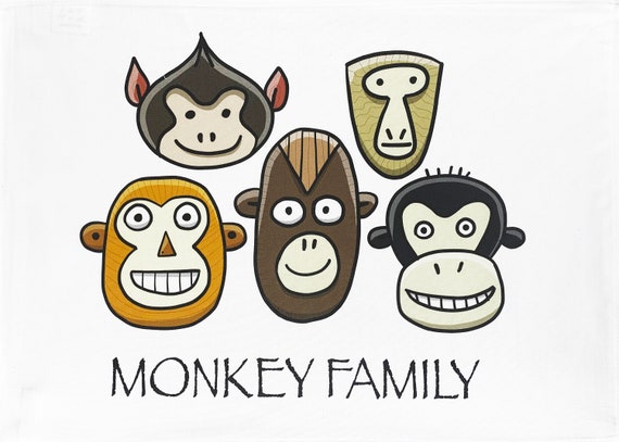 The Monkey Family Large Cotton Tea Towel