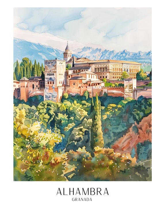 The Alhambra Granada large cotton tea towel