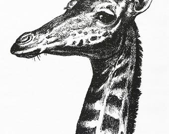 Retro Style Giraffe Head on Large Cotton Tea Towel