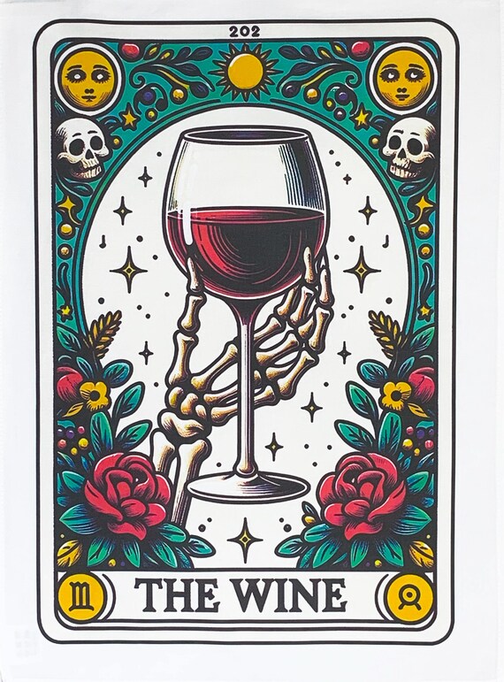 The Wine Tarot Card Large Cotton Tea Towel