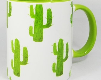 The Cactus Mug with glazed green handle and inner by Half a Donkey