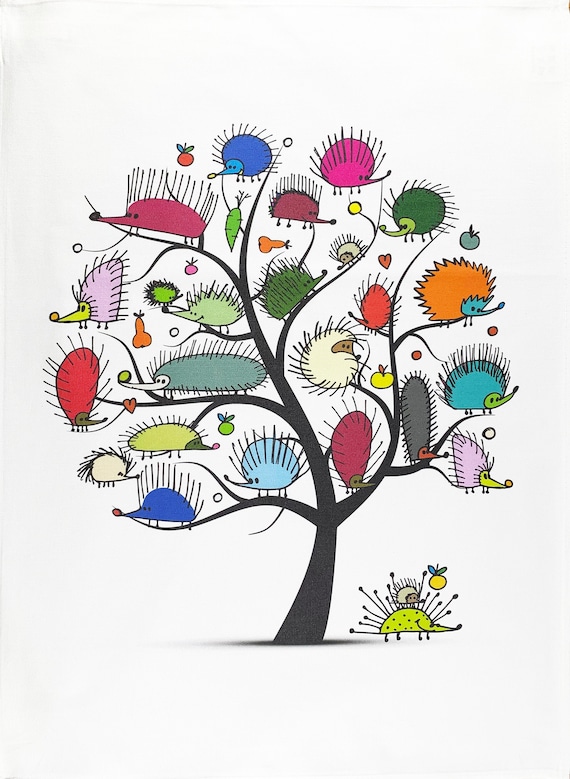 The Tree of Hedgehogs Large Cotton Tea Towel