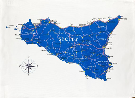 Map of Sicily  large cotton tea towel