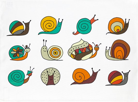 The Cartoon Snail Collection large cotton tea towel