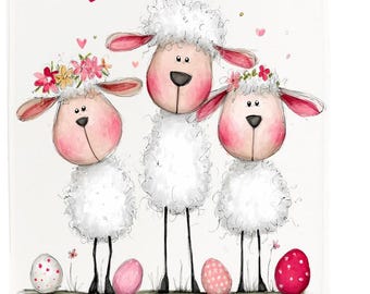 Easter Sheep Cotton Tea Towel, White, 65 x 47 cm, Rectangular, 100% Cotton