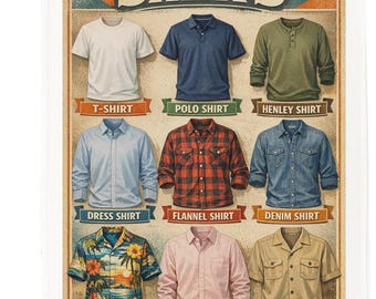 Types of Shirts Cotton Tea Towel – Illustrated Shirt Style Guide