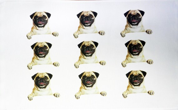 Pug Dogs Large Cotton Tea Towel