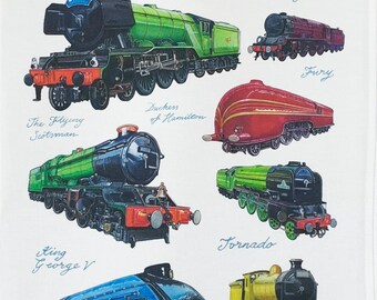 Classic Trains Large Cotton Tea Towel