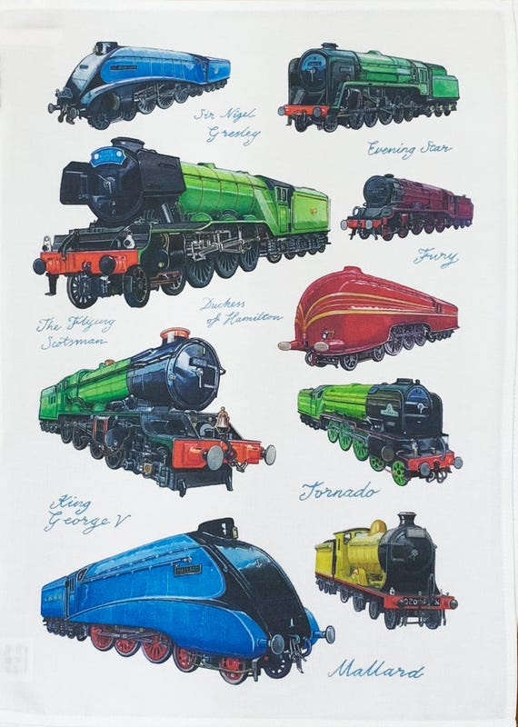 Classic Trains Large Cotton Tea Towel