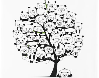 Tree of Pandas - Large Cotton Tea Towel