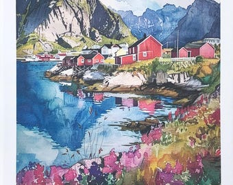 Loferen Islands Norway large colourful cotton tea towel