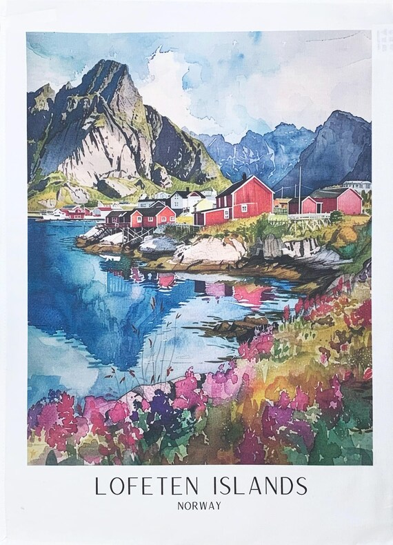Loferen Islands Norway large colourful cotton tea towel