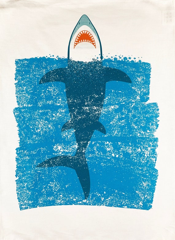 Shark in the Sea large cotton tea towel